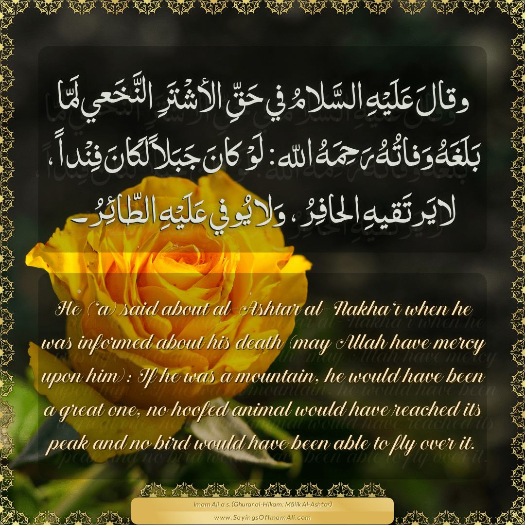 He (‘a) said about al-Ashtar al-Nakha‘ī when he was informed about...